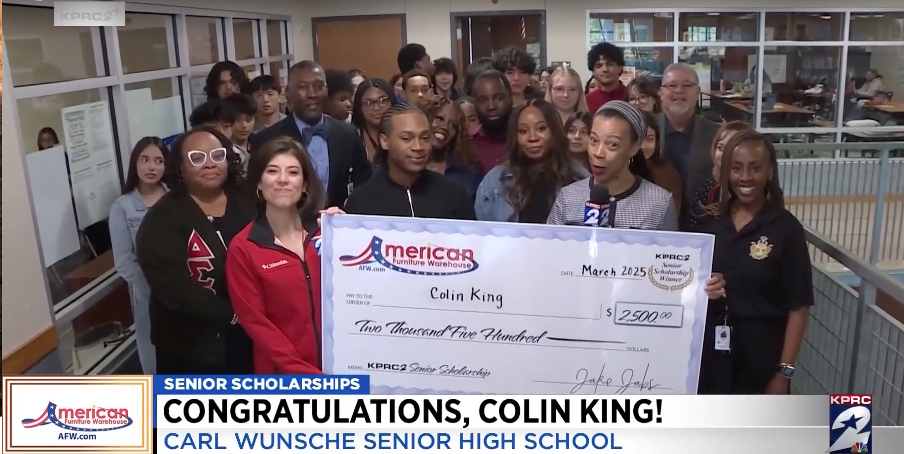 EMERGE Scholar Colin King is recipient of KPRC 2-American Furniture Warehouse Senior Scholarship
