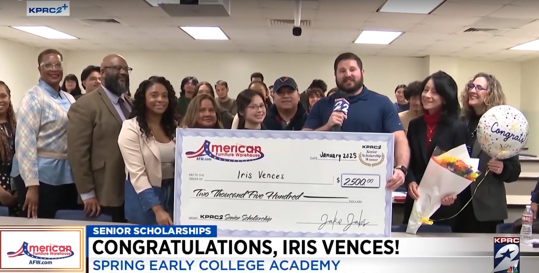 EMERGE Scholar Iris Vences is recipient of KPRC 2-American Furniture Warehouse Senior Scholarship